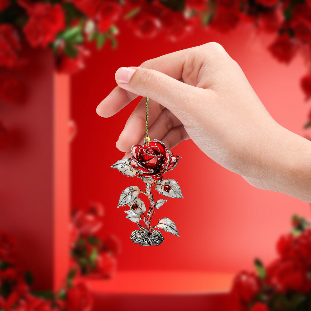 Red Rose 2D Car Pendant