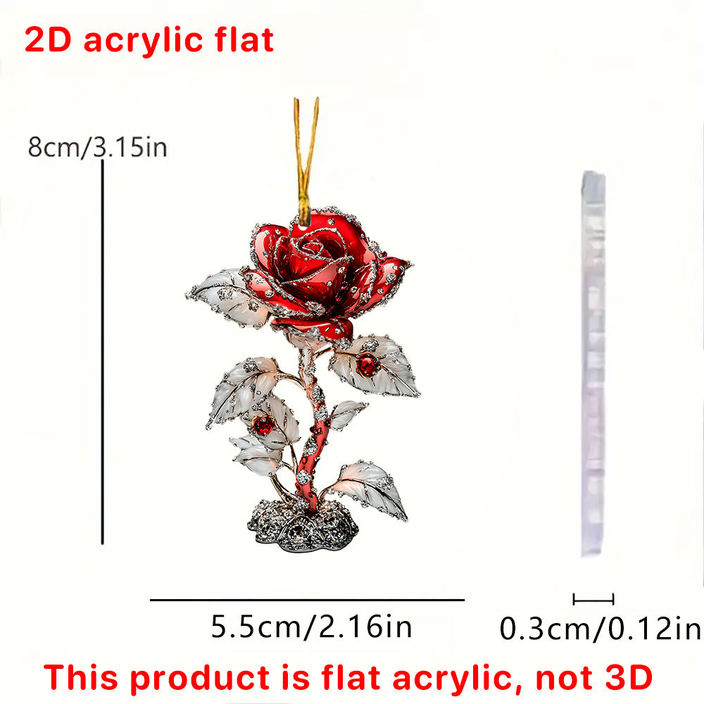 Red Rose 2D Car Pendant